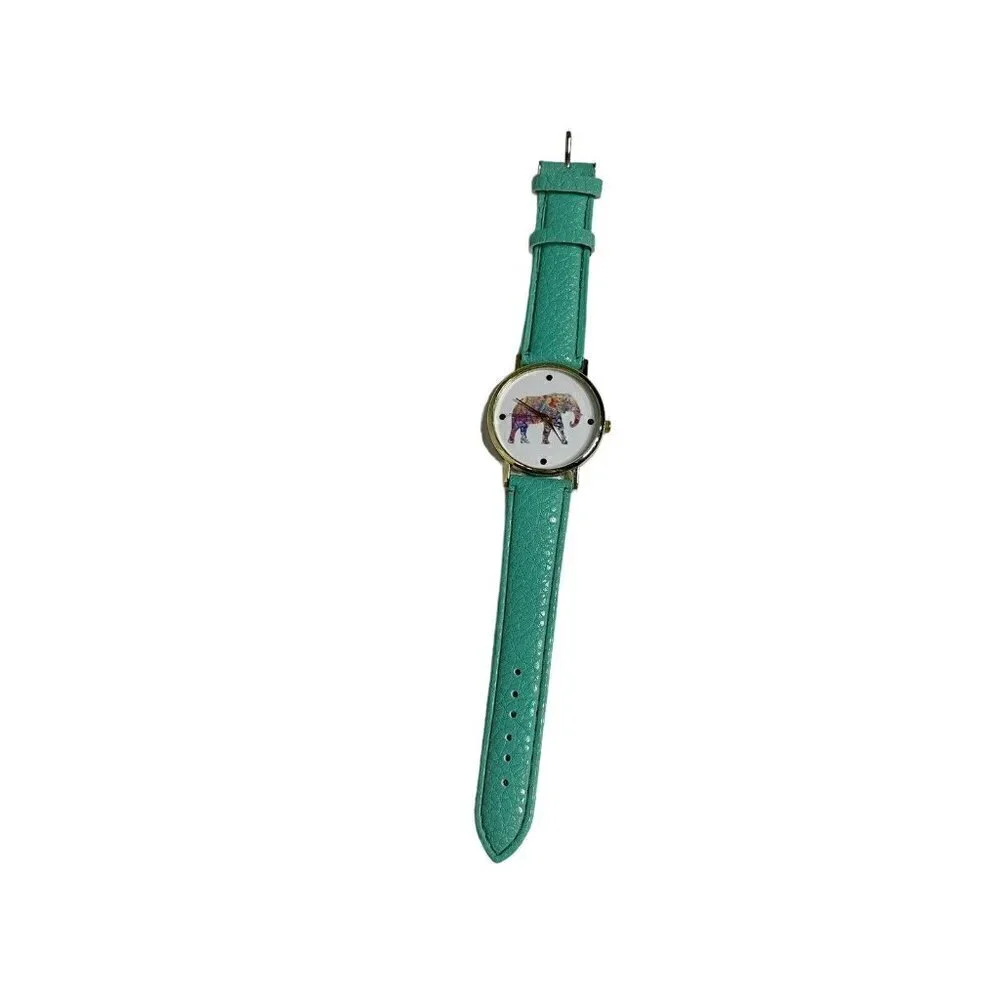 Teal Green Boho‎ Faux Leather Elephant Watch Womens Casual
